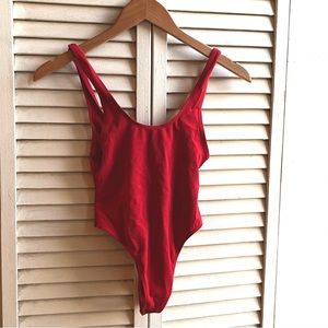 Los Angeles Apparel High Cut Scoop Neck Red Bodysuit Tank